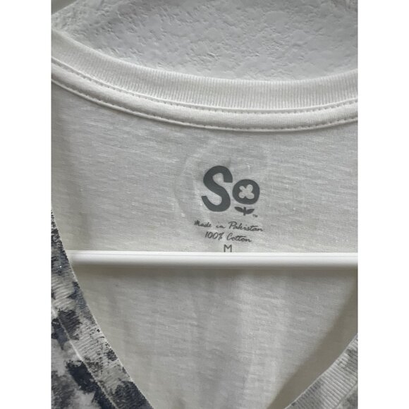 White Womens V-Neck Tee With Abstract Flag Graphic By SO - Picture 3 of 5